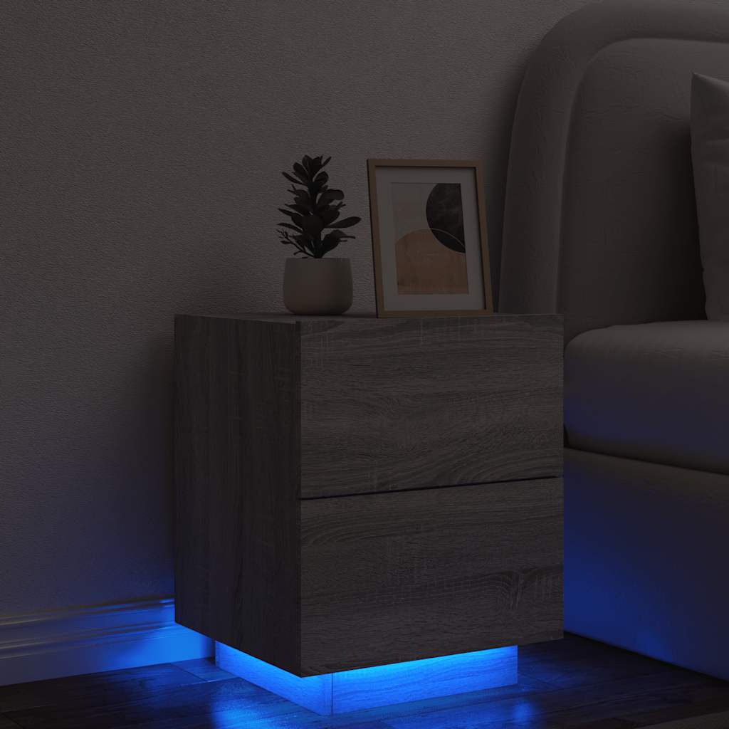 vidaXL Szafka nocna z LED, szary dąb sonoma, materiał drewnopochodny