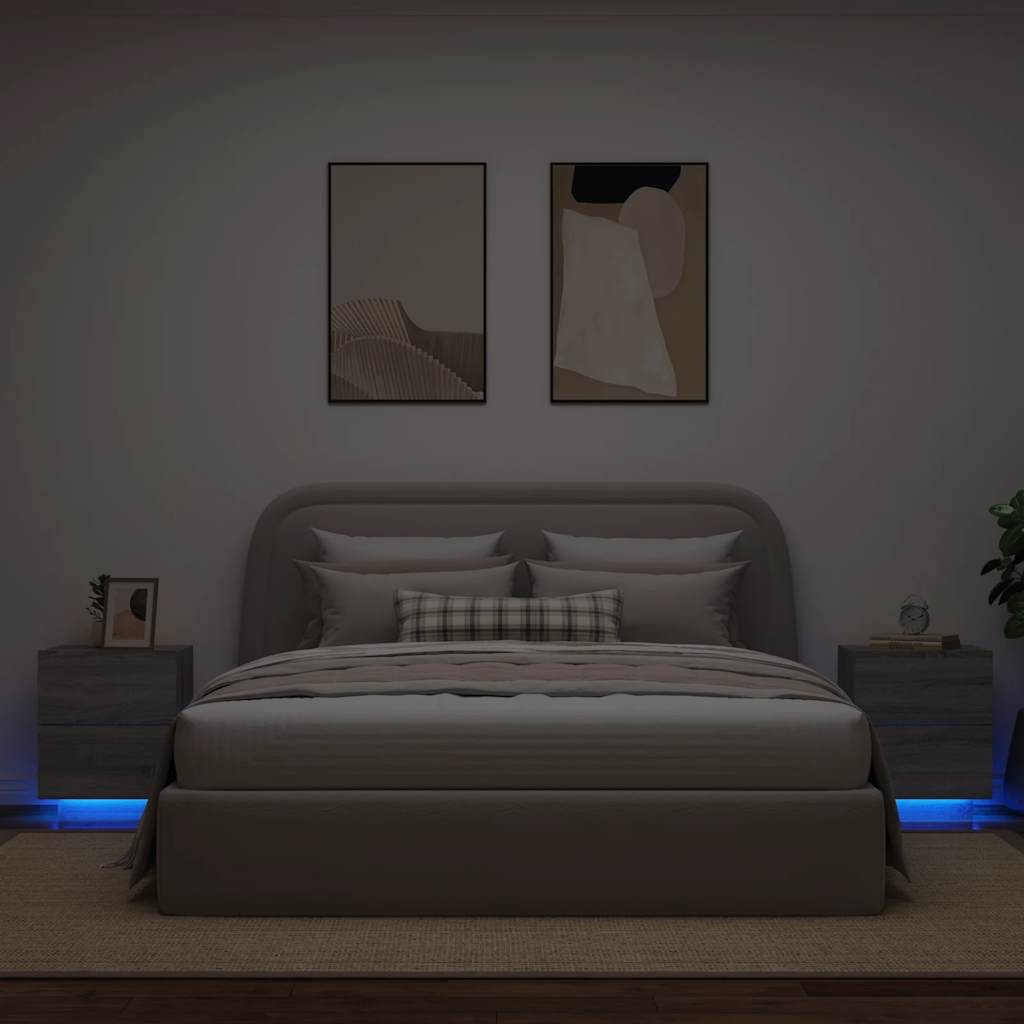 vidaXL Szafki nocne z oświetleniem LED, 2 szt., szary dąb sonoma