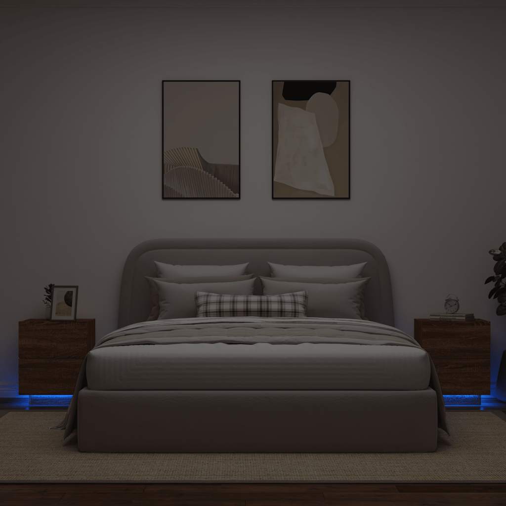 vidaXL Szafki nocne z oświetleniem LED, 2 szt., kolor brązowy dąb