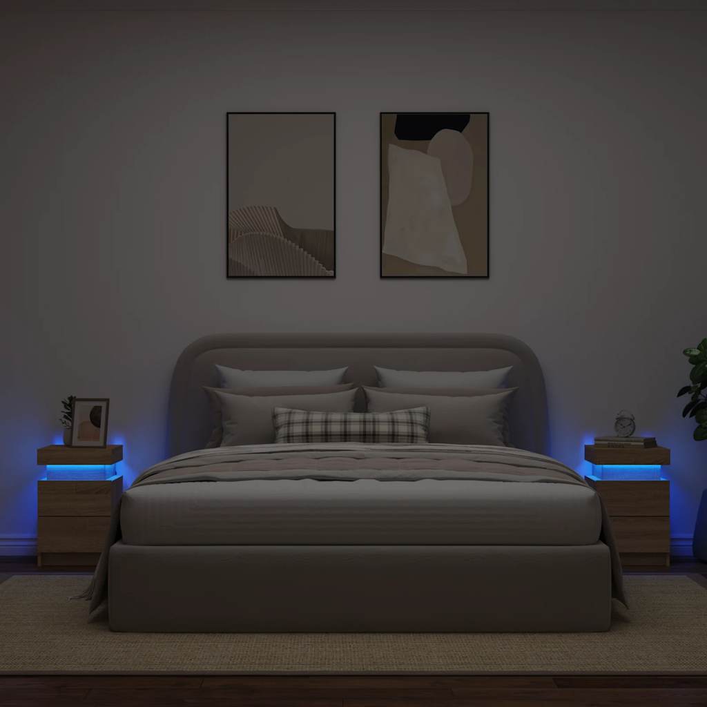 vidaXL Szafki nocne z LED, 2 szt., dąb sonoma, 35x39x55 cm