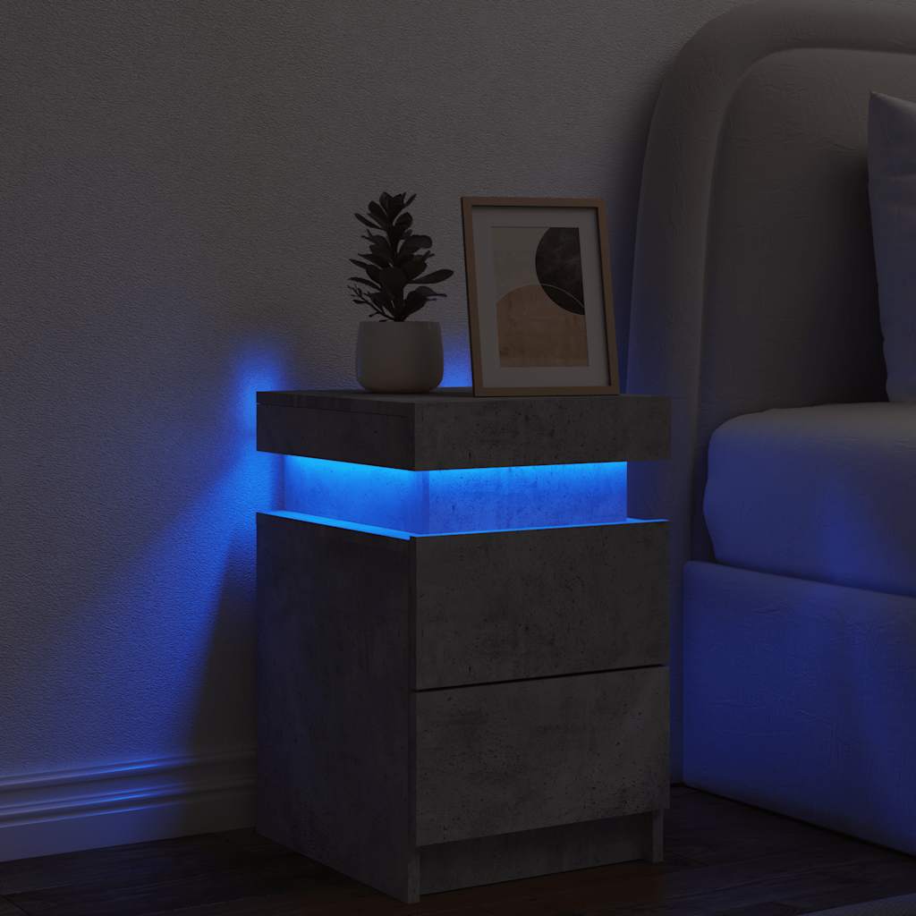vidaXL Szafka nocna z oświetleniem LED, szarość betonu, 35x39x55 cm