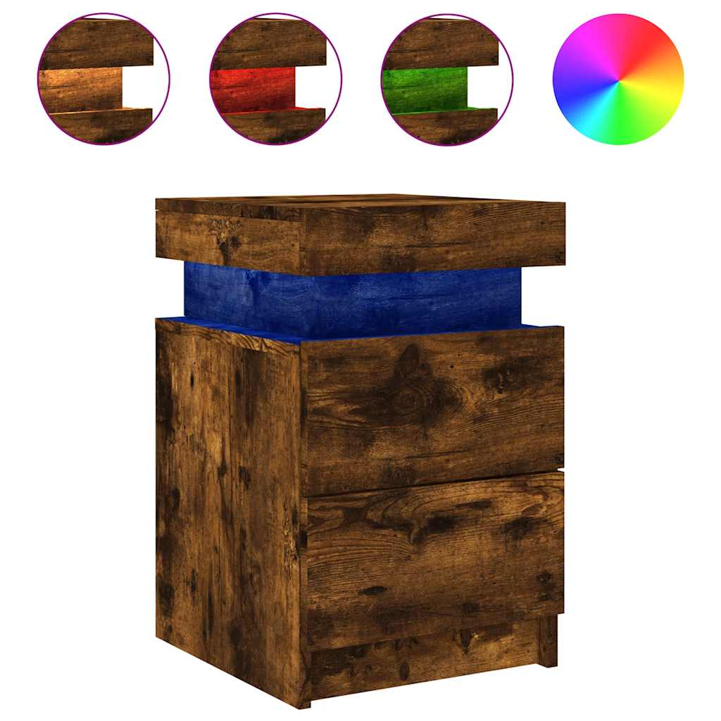 vidaXL Szafki nocne z LED, 2 szt., przydymiony dąb, 35x39x55 cm