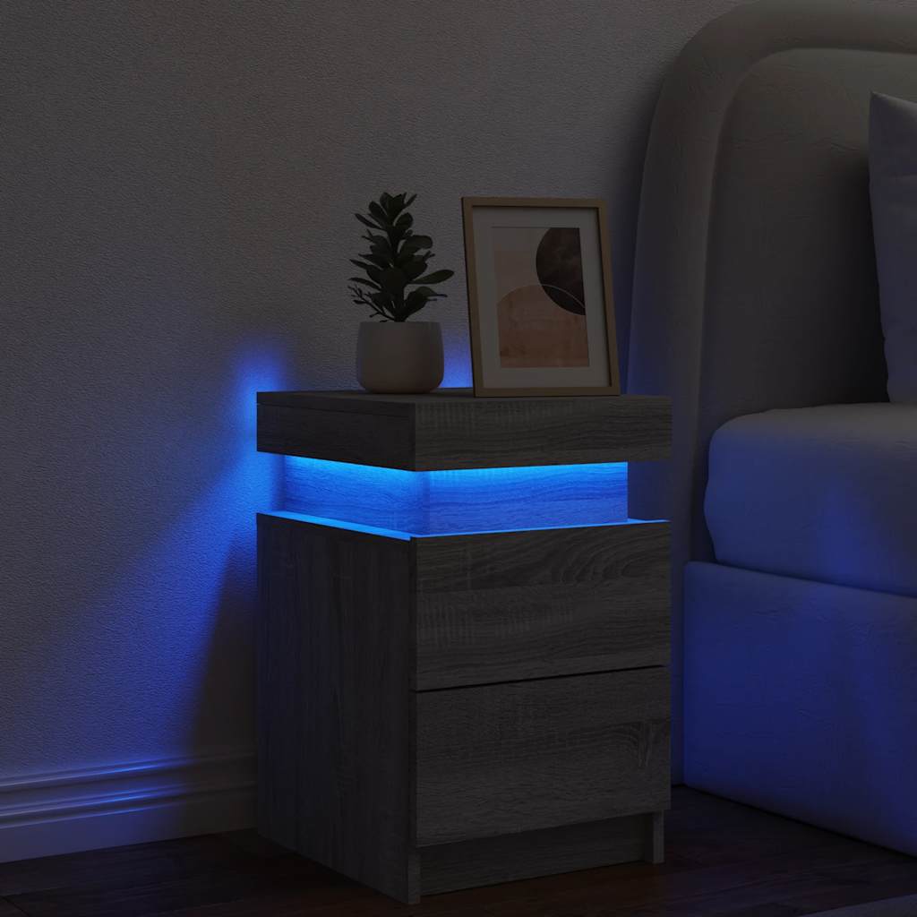 vidaXL Szafka nocna z oświetleniem LED, szary dąb sonoma, 35x39x55 cm