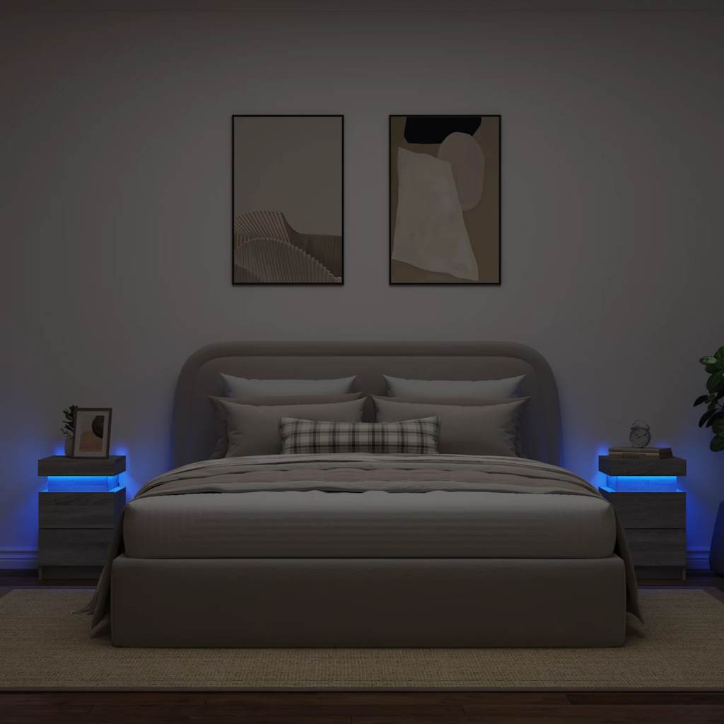 vidaXL Szafki nocne z LED, 2 szt., szary dąb sonoma, 35x39x55 cm