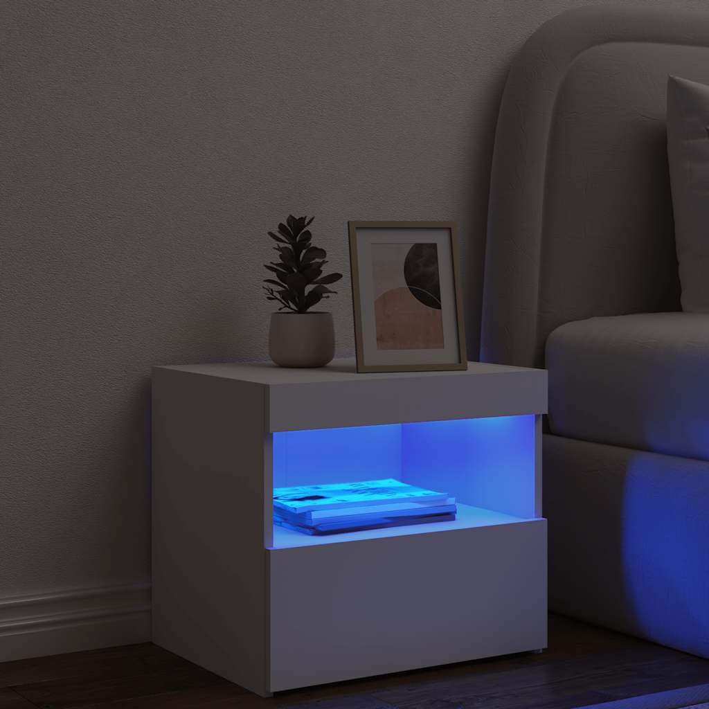 vidaXL Szafka nocna z oświetleniem LED, biała, 50x40x45 cm