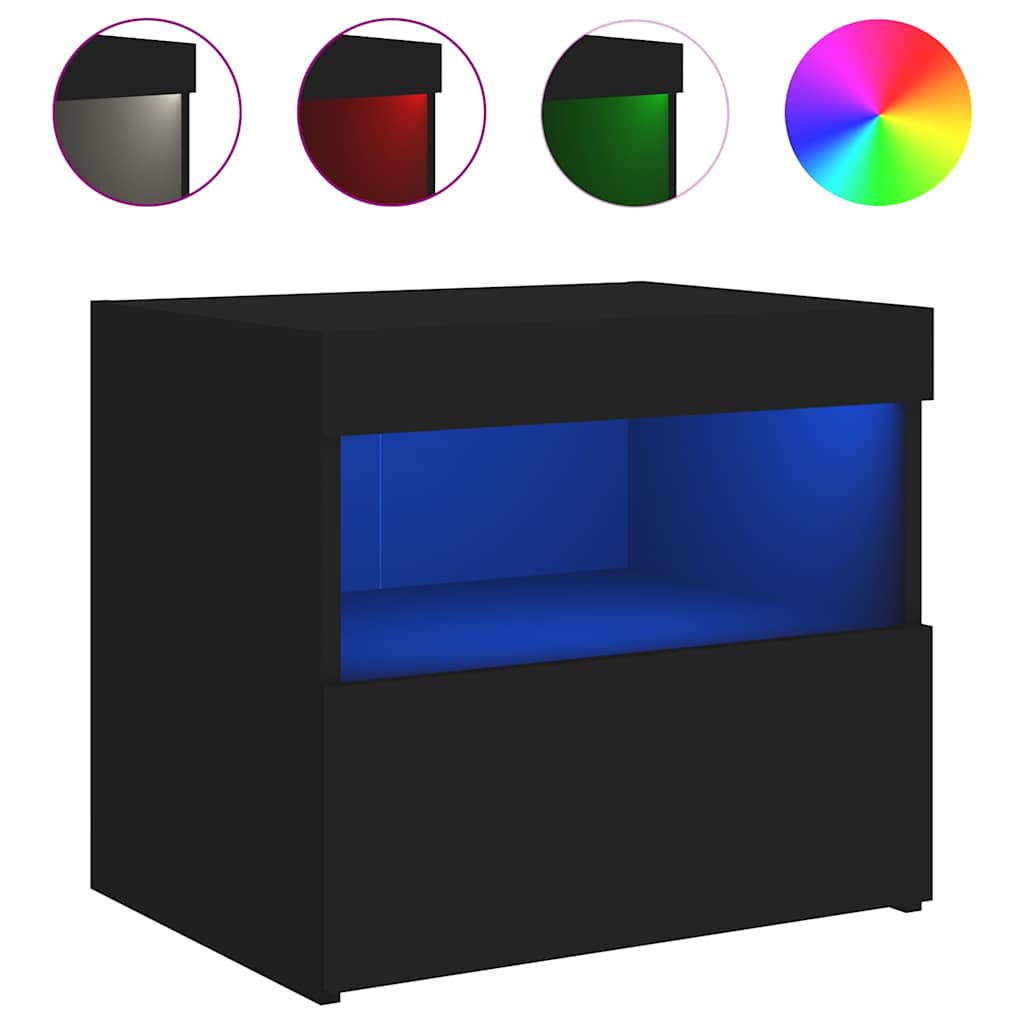 vidaXL Szafka nocna z oświetleniem LED, czarna, 50x40x45 cm