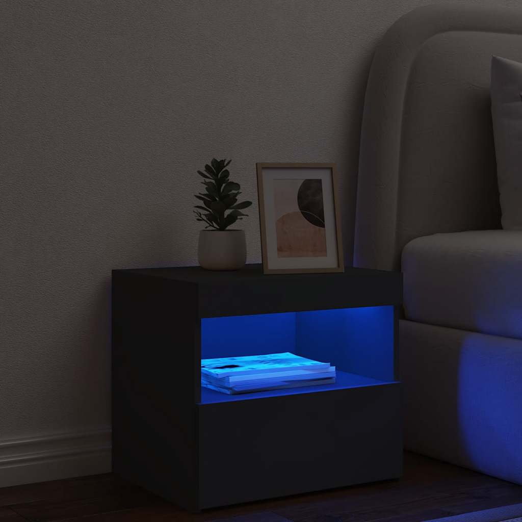 vidaXL Szafka nocna z oświetleniem LED, czarna, 50x40x45 cm