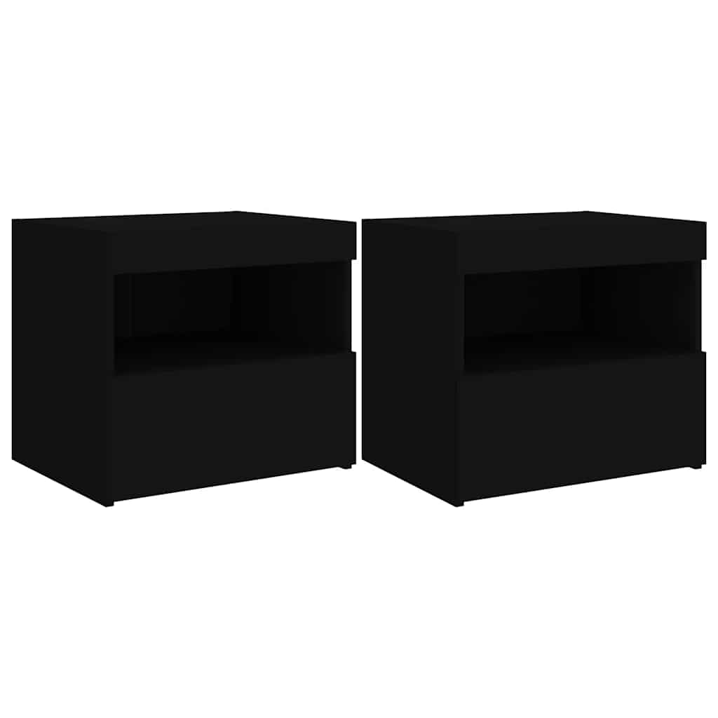 vidaXL Szafki nocne z oświetleniem LED, 2 szt., czarne, 50x40x45 cm
