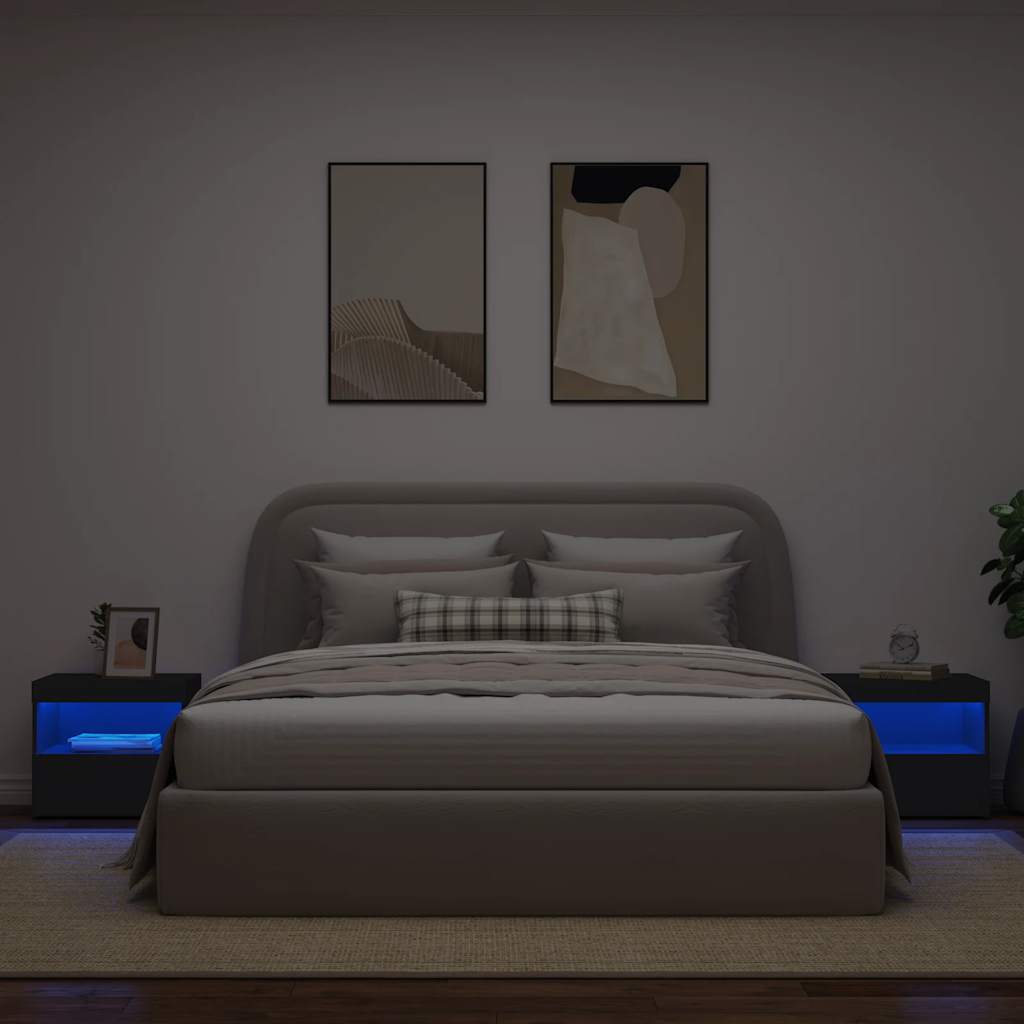 vidaXL Szafki nocne z oświetleniem LED, 2 szt., czarne, 50x40x45 cm
