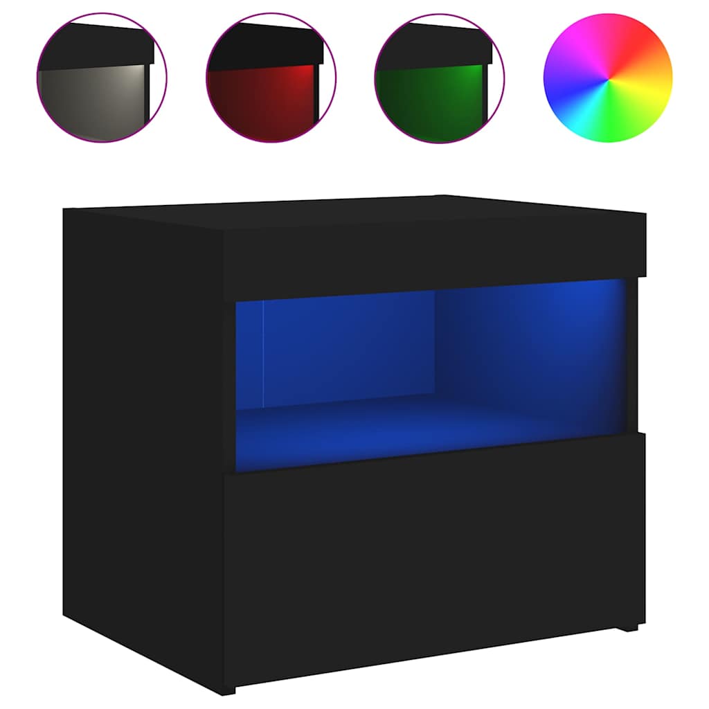 vidaXL Szafki nocne z oświetleniem LED, 2 szt., czarne, 50x40x45 cm