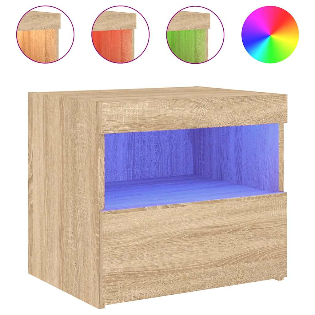 vidaXL Szafka nocna z oświetleniem LED, dąb sonoma, 50x40x45 cm