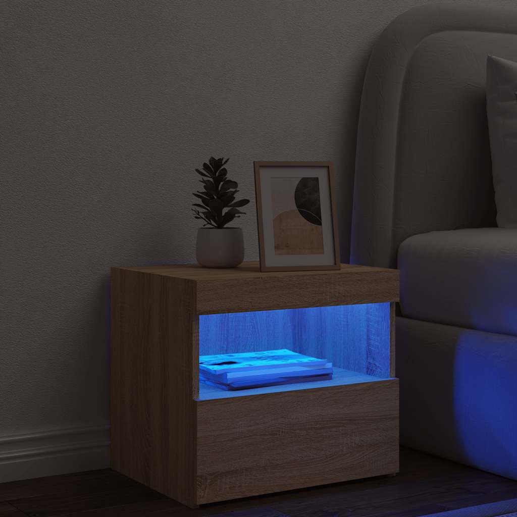 vidaXL Szafka nocna z oświetleniem LED, dąb sonoma, 50x40x45 cm