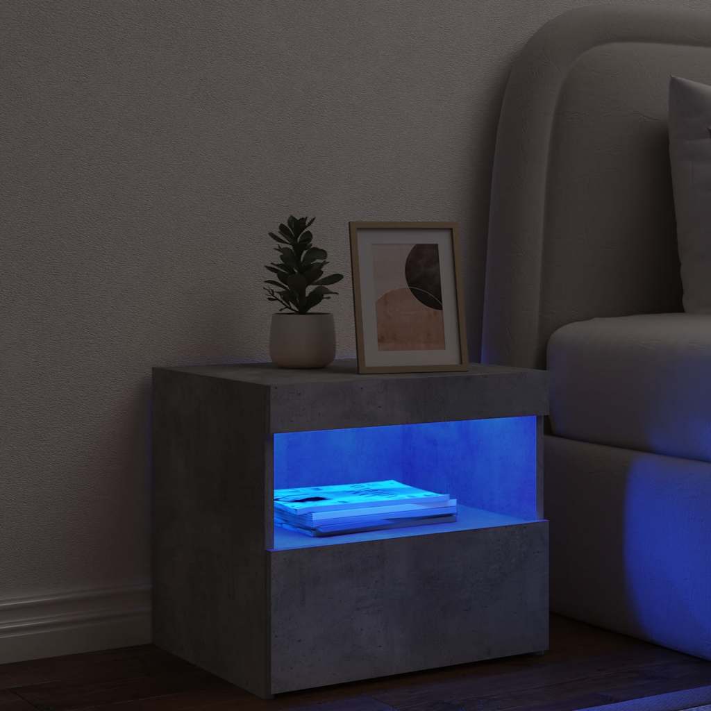 vidaXL Szafka nocna z oświetleniem LED, szarość betonu, 50x40x45 cm
