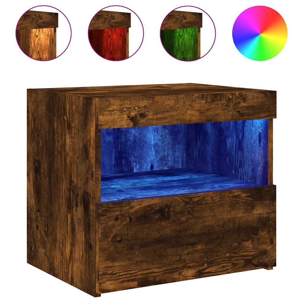 vidaXL Szafka nocna z oświetleniem LED, przydymiony dąb, 50x40x45 cm