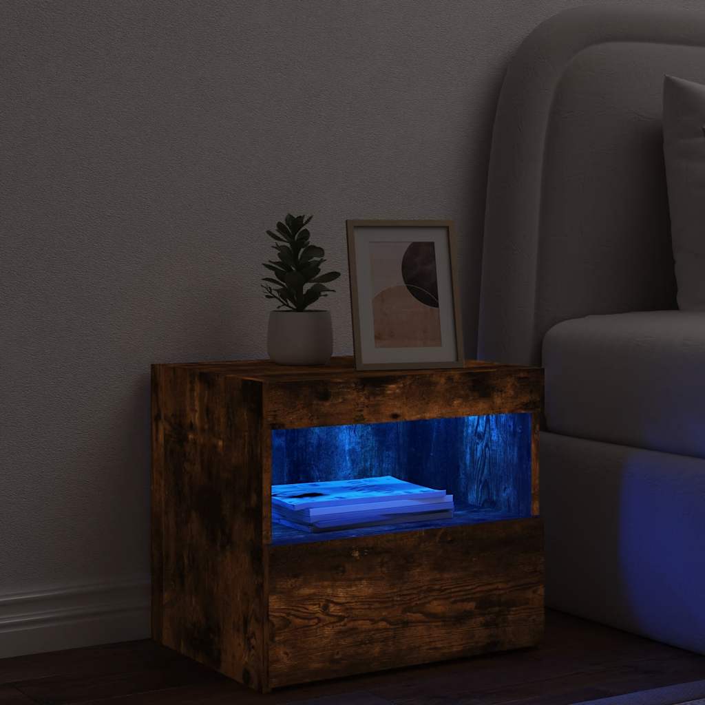vidaXL Szafka nocna z oświetleniem LED, przydymiony dąb, 50x40x45 cm