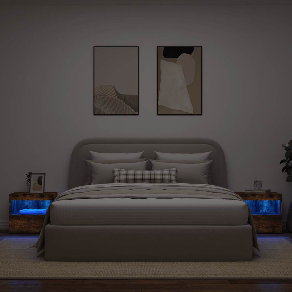 vidaXL Szafki nocne z LED, 2 szt., przydymiony dąb, 50x40x45 cm