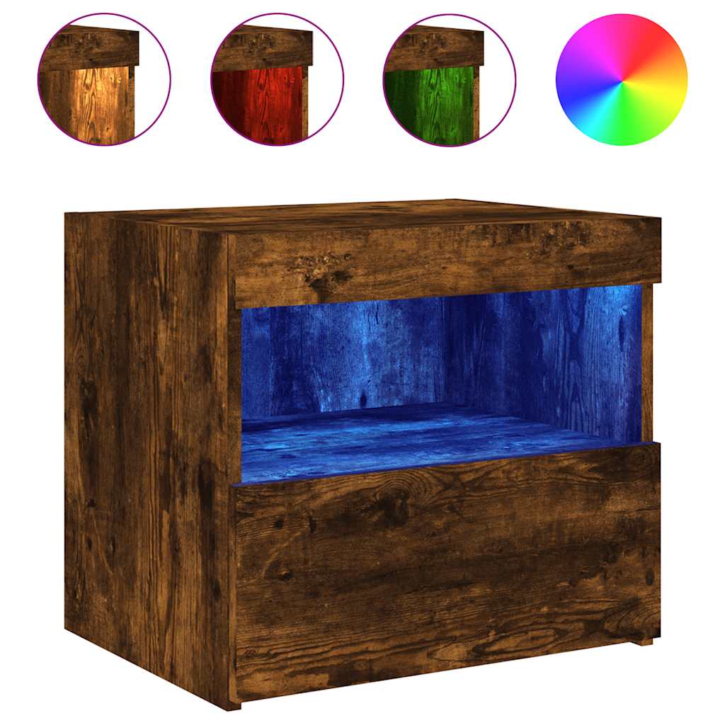 vidaXL Szafki nocne z LED, 2 szt., przydymiony dąb, 50x40x45 cm