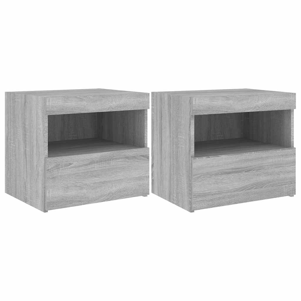 vidaXL Szafki nocne z LED, 2 szt., szary dąb sonoma, 50x40x45 cm