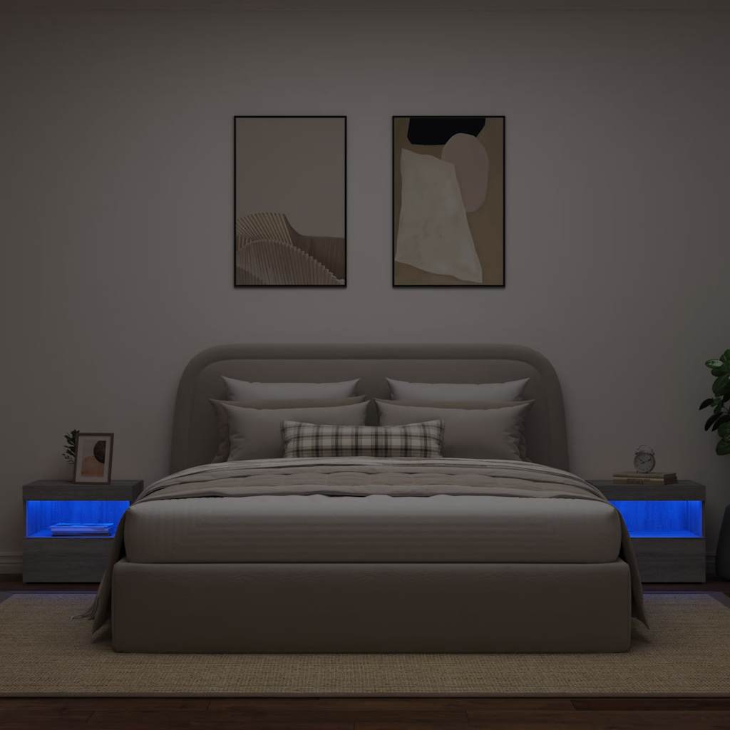 vidaXL Szafki nocne z LED, 2 szt., szary dąb sonoma, 50x40x45 cm