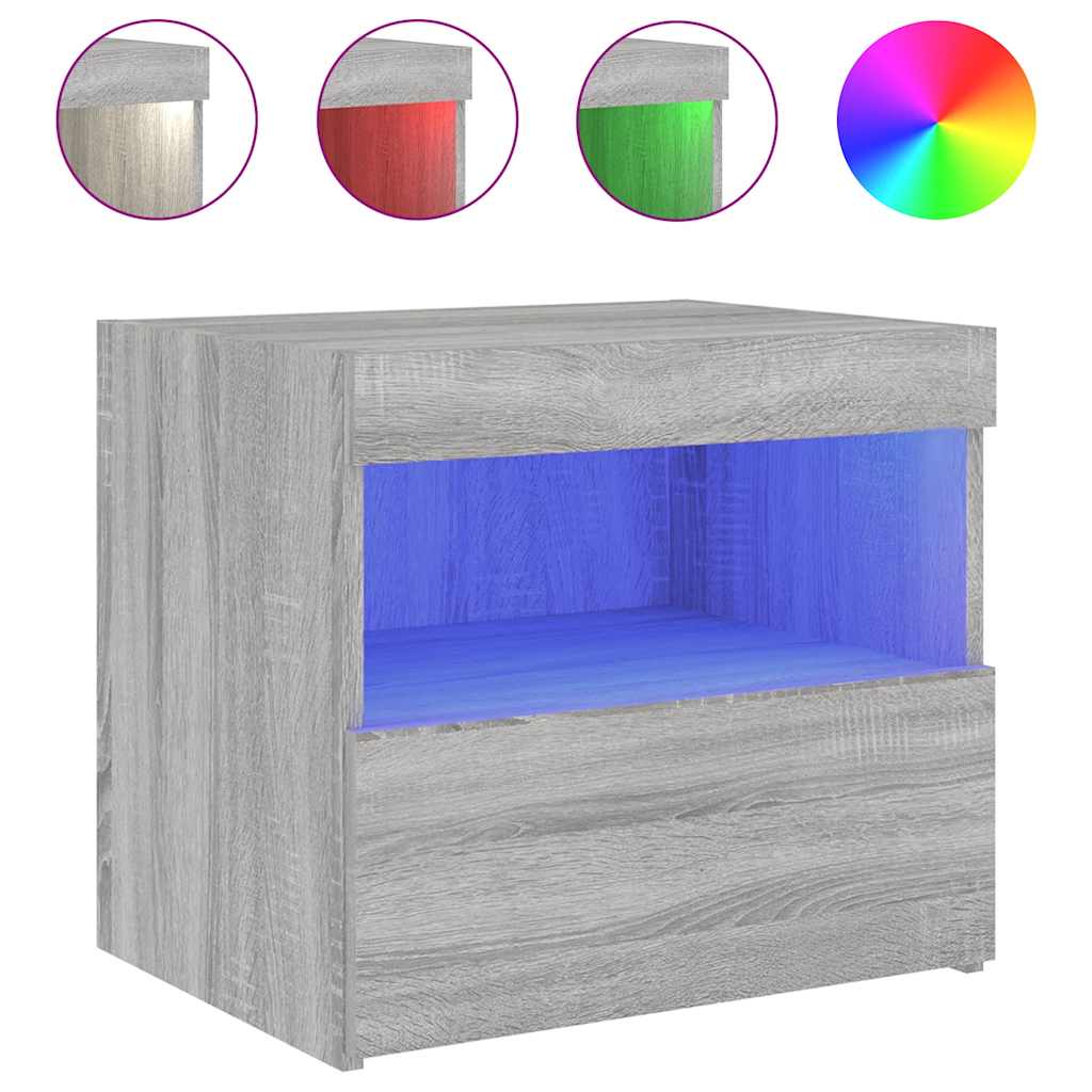 vidaXL Szafki nocne z LED, 2 szt., szary dąb sonoma, 50x40x45 cm