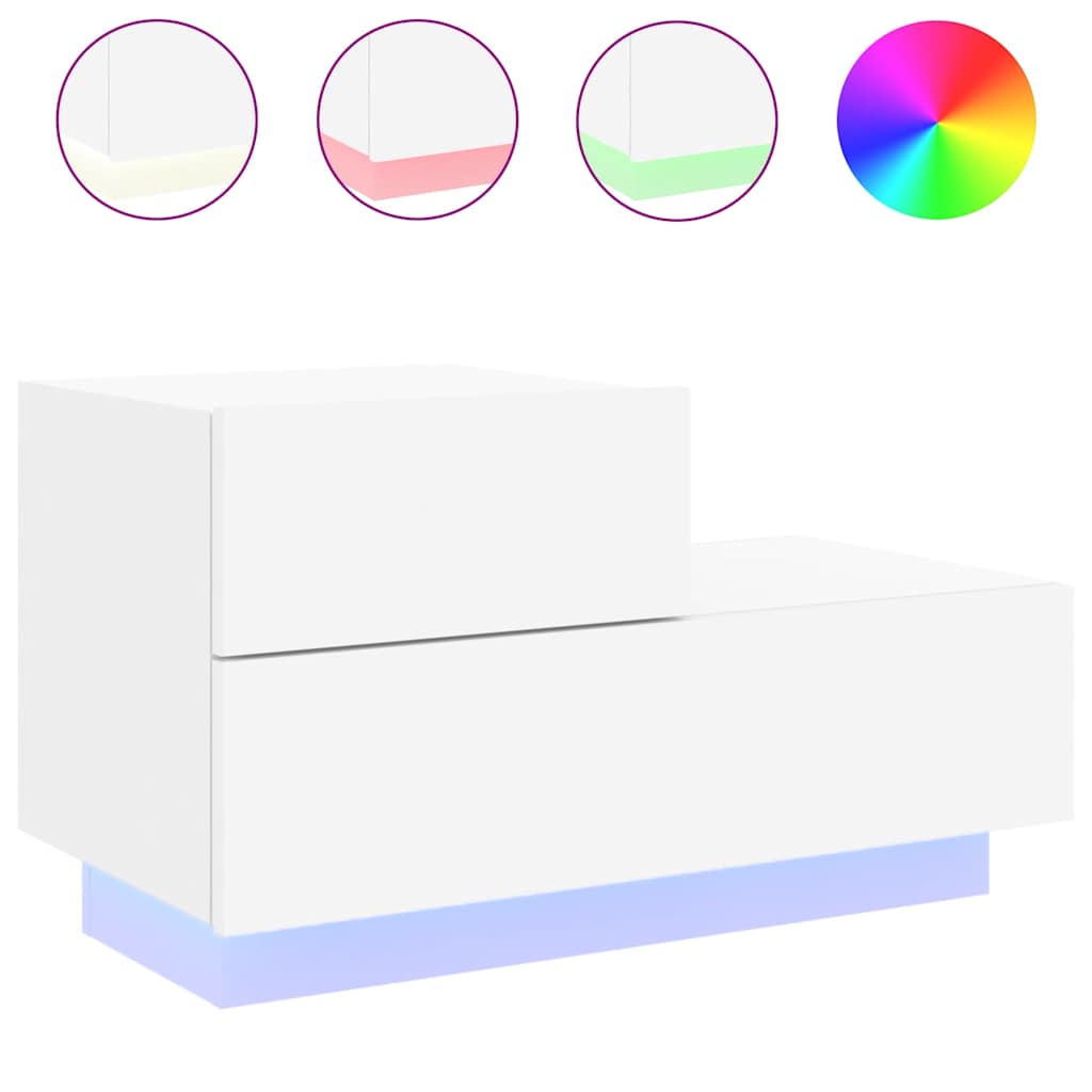 vidaXL Szafka nocna z oświetleniem LED, biała, 70x36x40,5 cm