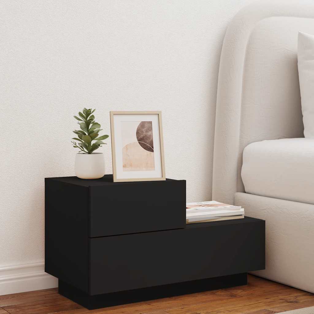 vidaXL Szafka nocna z oświetleniem LED, czarna, 70x36x40,5 cm