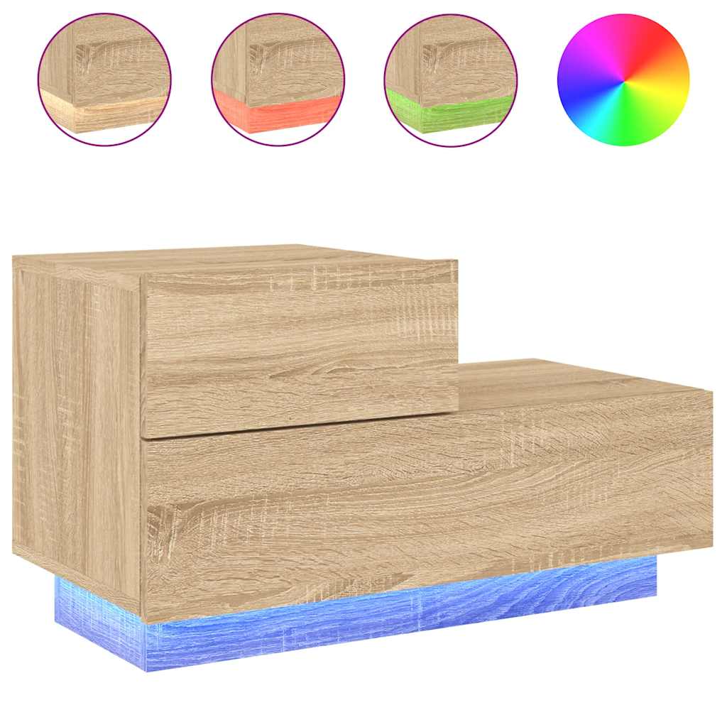 vidaXL Szafka nocna z oświetleniem LED, dąb sonoma, 70x36x40,5 cm