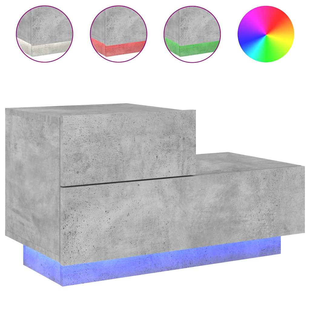 vidaXL Szafka nocna z oświetleniem LED, szarość betonu, 70x36x40,5 cm