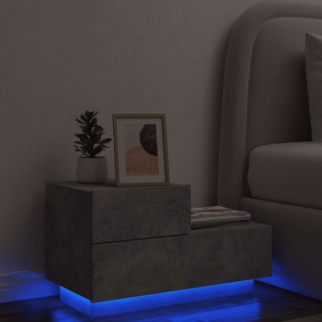 vidaXL Szafka nocna z oświetleniem LED, szarość betonu, 70x36x40,5 cm