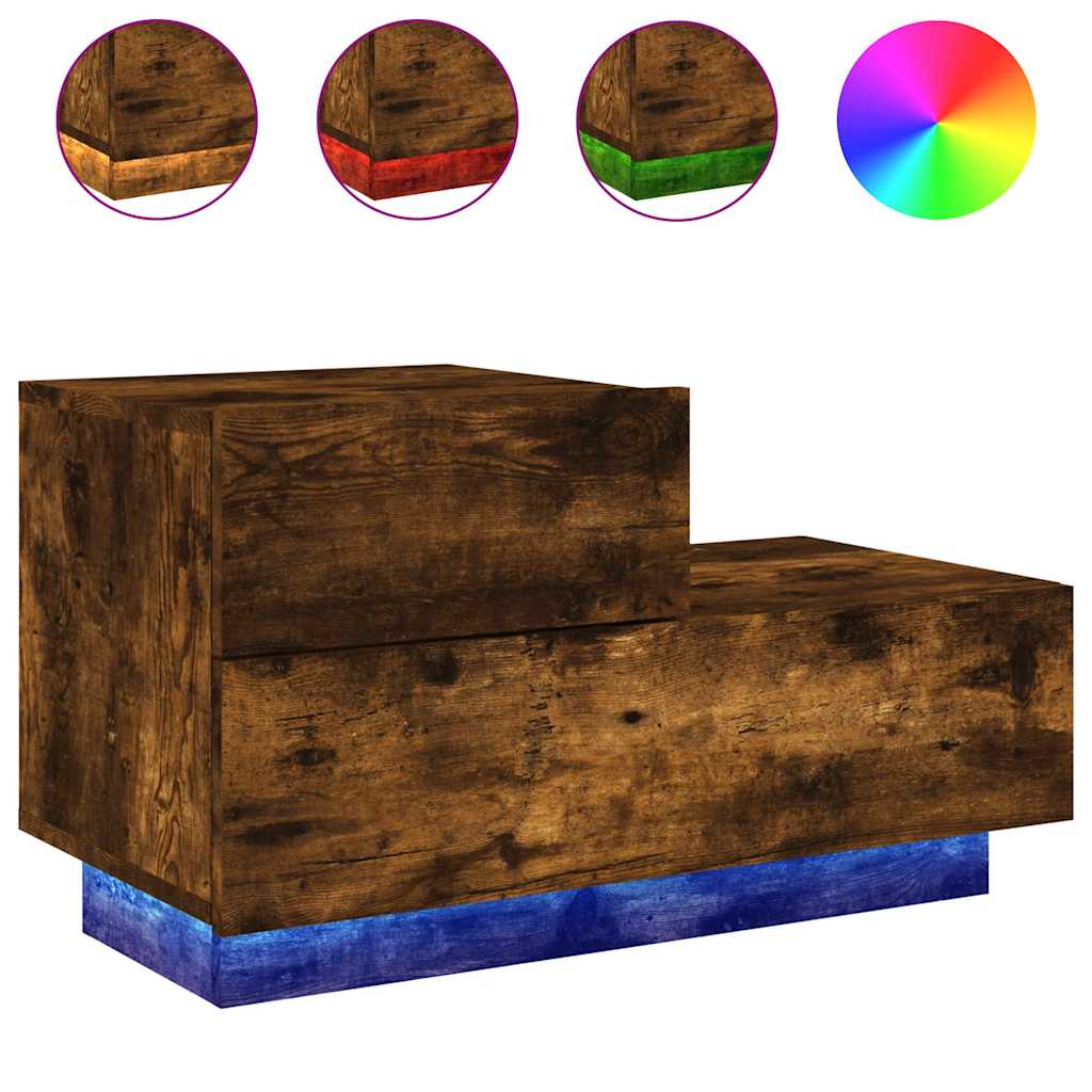 vidaXL Szafka nocna z oświetleniem LED, przydymiony dąb, 70x36x40,5 cm