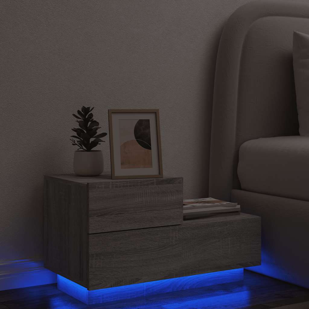 vidaXL Szafka nocna z LED, szary dąb sonoma, 70x36x40,5 cm
