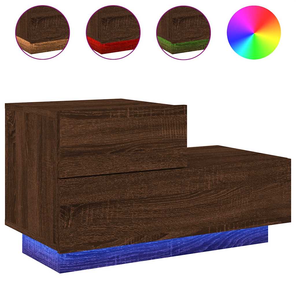 vidaXL Szafka nocna z oświetleniem LED, brązowy dąb, 70x36x40,5 cm