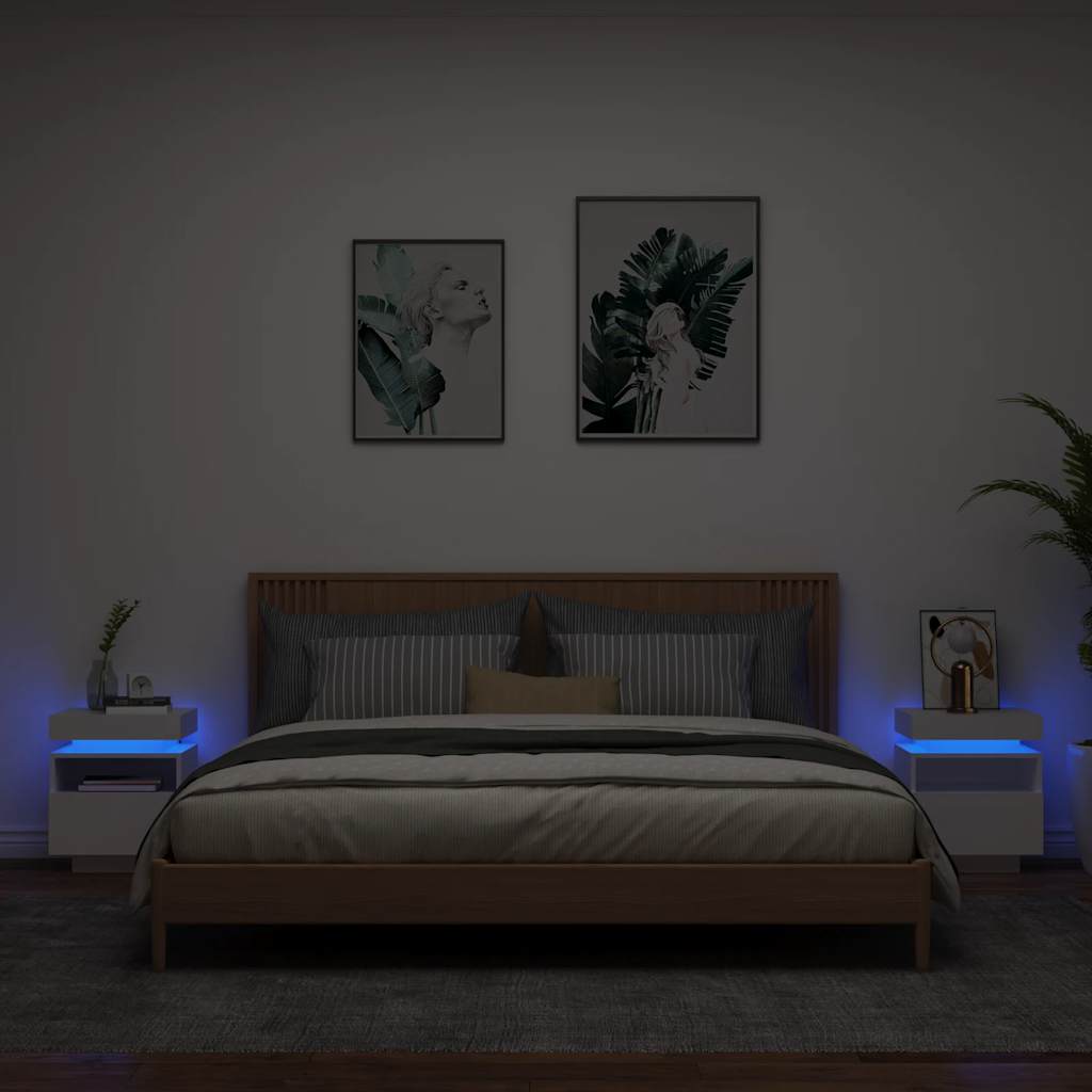 vidaXL Szafki nocne z oświetleniem LED, 2 szt., białe, 40x39x48,5 cm