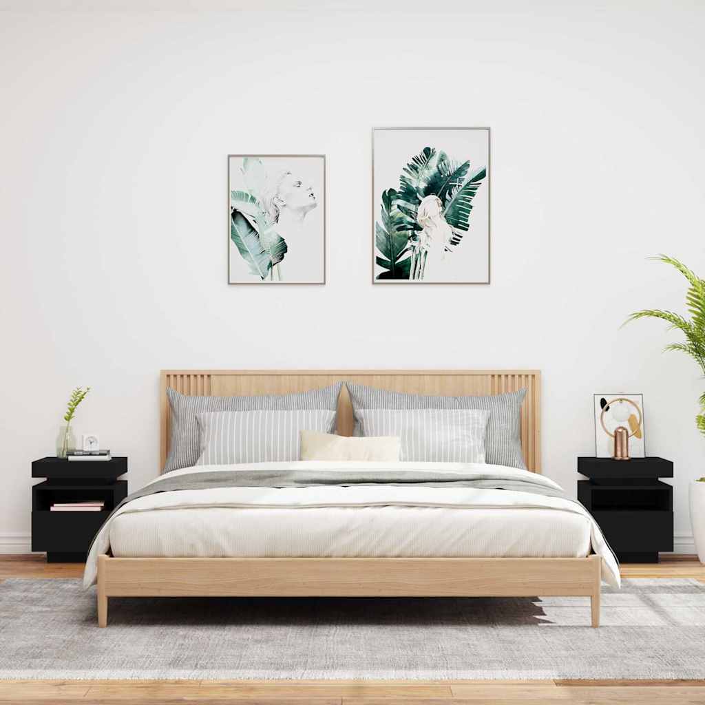 vidaXL Szafki nocne z oświetleniem LED, 2 szt., czarne, 40x39x48,5 cm