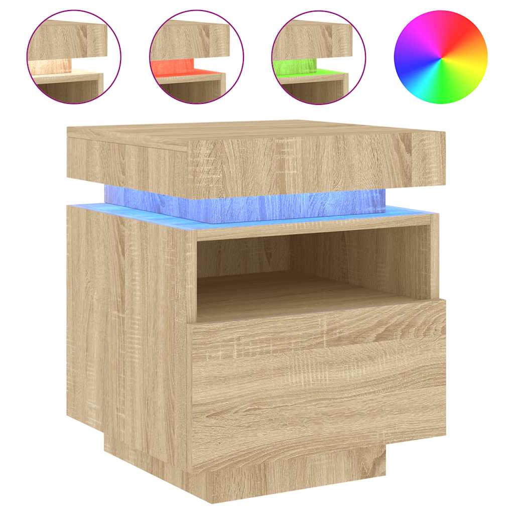 vidaXL Szafka nocna z oświetleniem LED, dąb sonoma, 40x39x48,5 cm