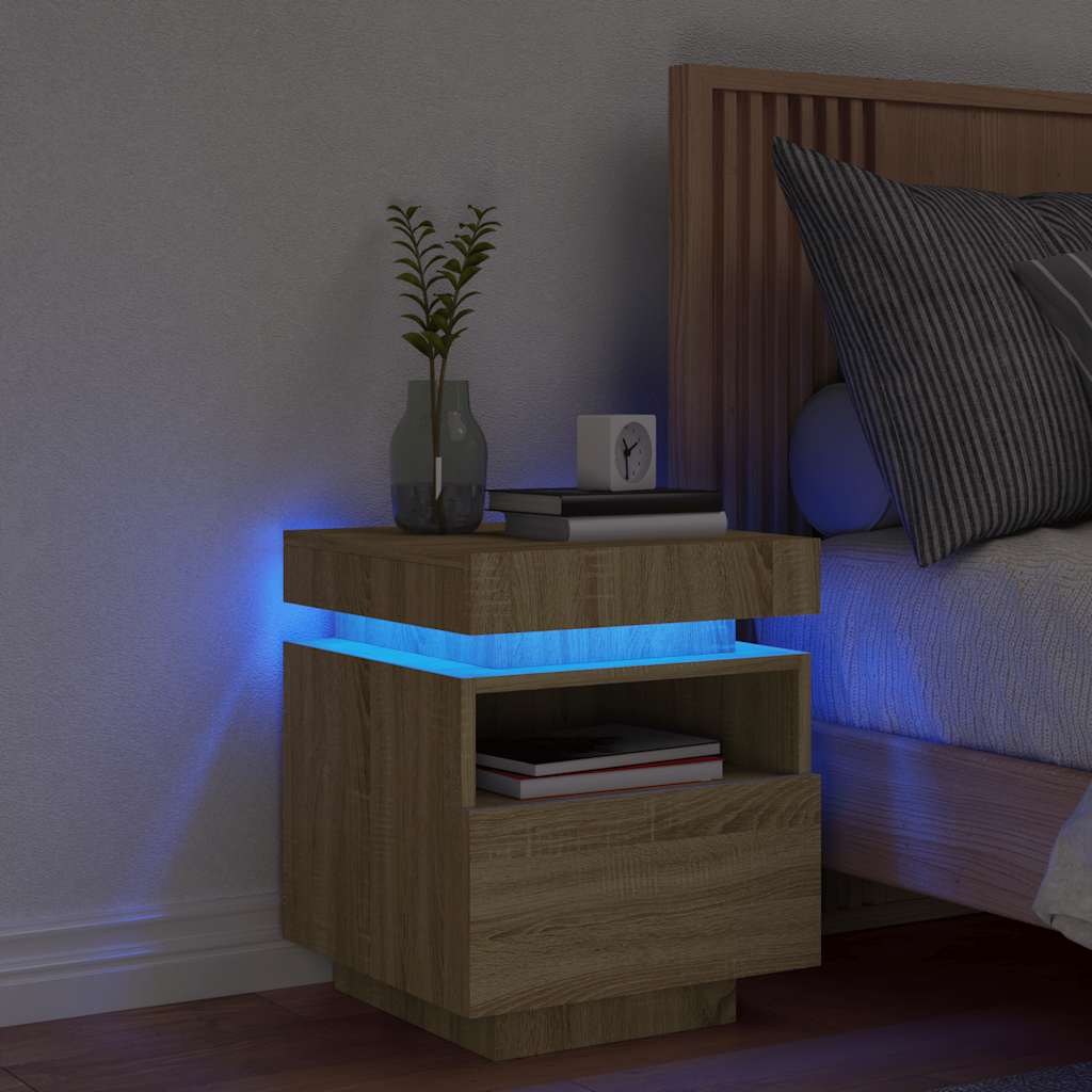 vidaXL Szafka nocna z oświetleniem LED, dąb sonoma, 40x39x48,5 cm