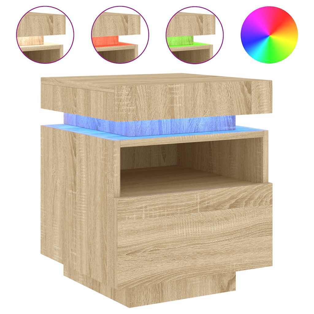 vidaXL Szafki nocne z LED, 2 szt., dąb sonoma, 40x39x48,5 cm