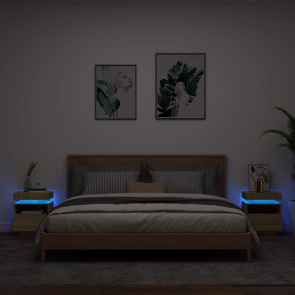 vidaXL Szafki nocne z LED, 2 szt., dąb sonoma, 40x39x48,5 cm