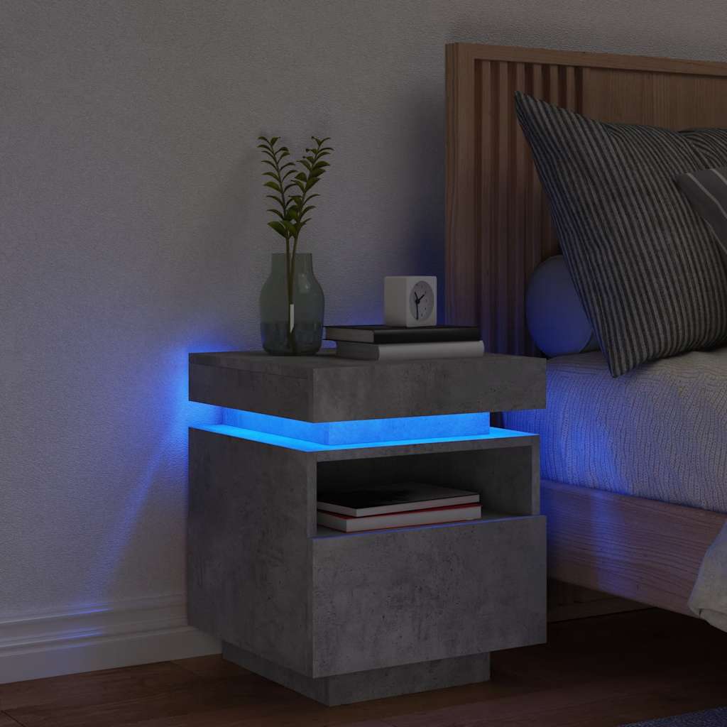 vidaXL Szafka nocna z oświetleniem LED, szarość betonu, 40x39x48,5 cm