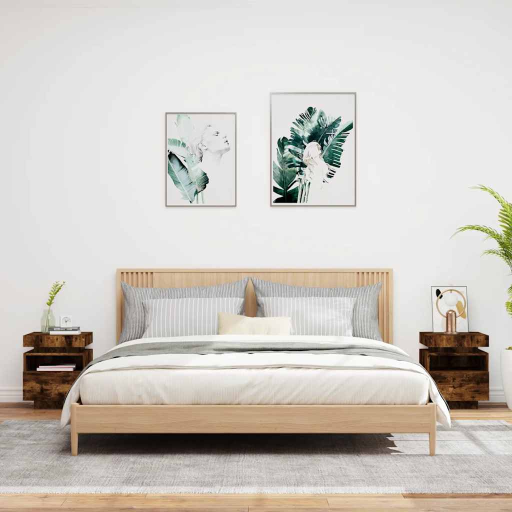 vidaXL Szafki nocne z LED, 2 szt., przydymiony dąb, 40x39x48,5 cm