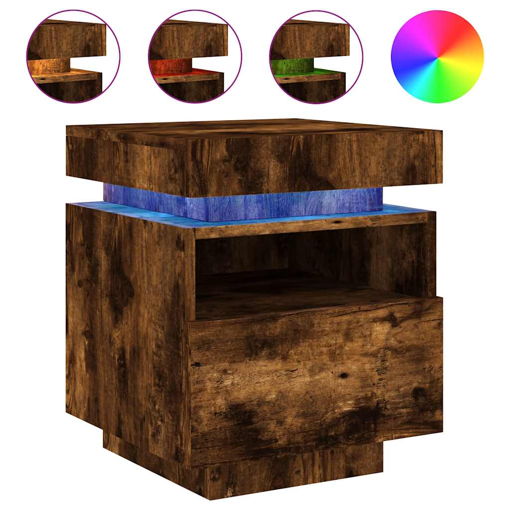 vidaXL Szafki nocne z LED, 2 szt., przydymiony dąb, 40x39x48,5 cm