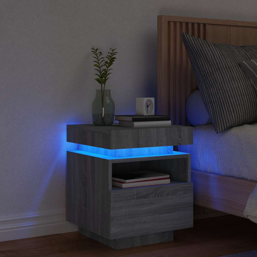 vidaXL Szafka nocna z LED, szary dąb sonoma, 40x39x48,5 cm
