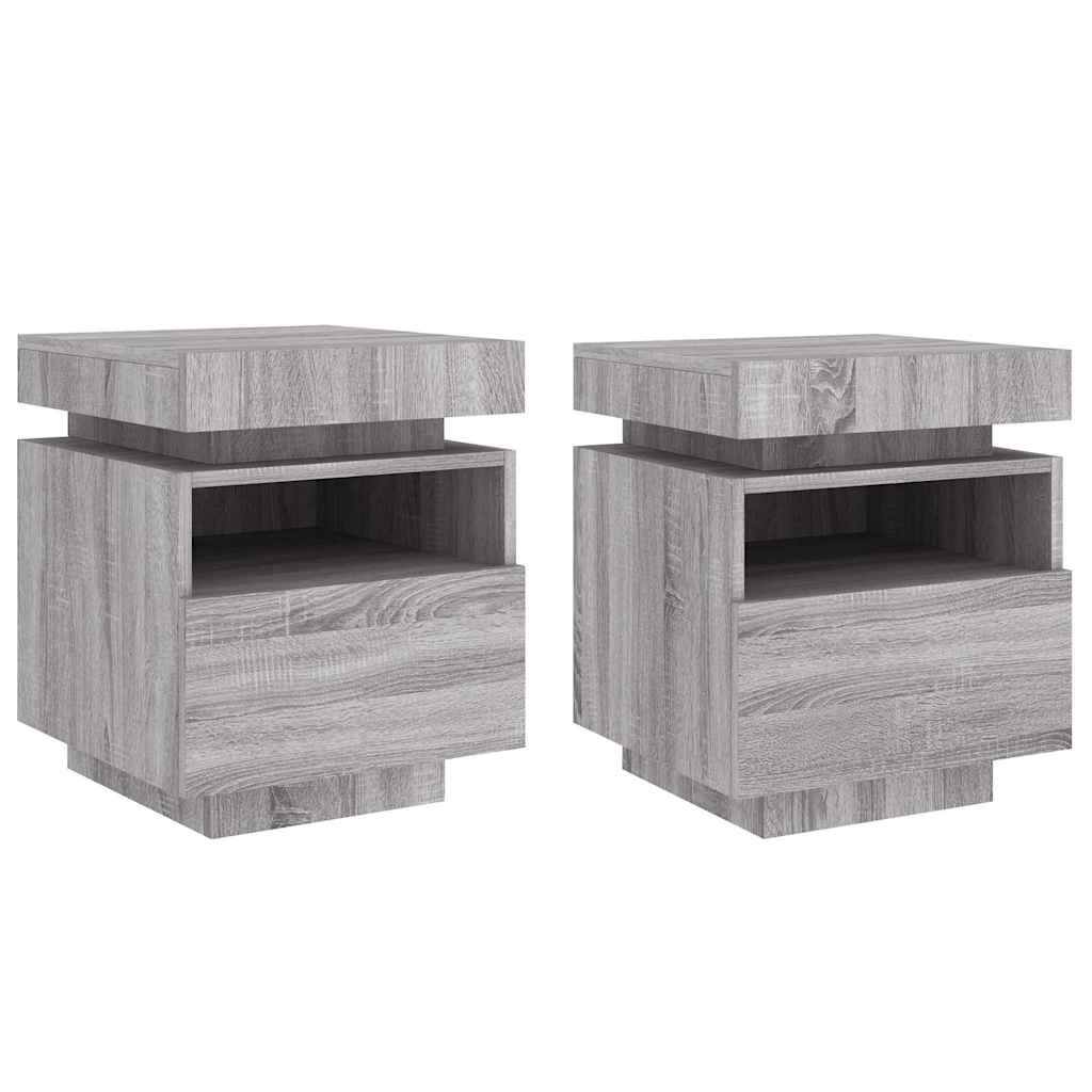 vidaXL Szafki nocne z LED, 2 szt., szary dąb sonoma, 40x39x48,5 cm