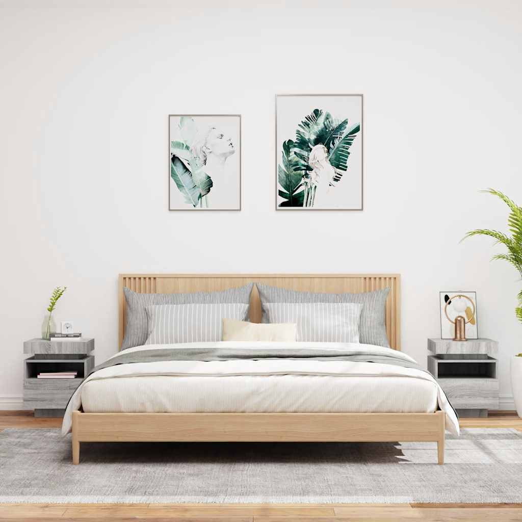vidaXL Szafki nocne z LED, 2 szt., szary dąb sonoma, 40x39x48,5 cm