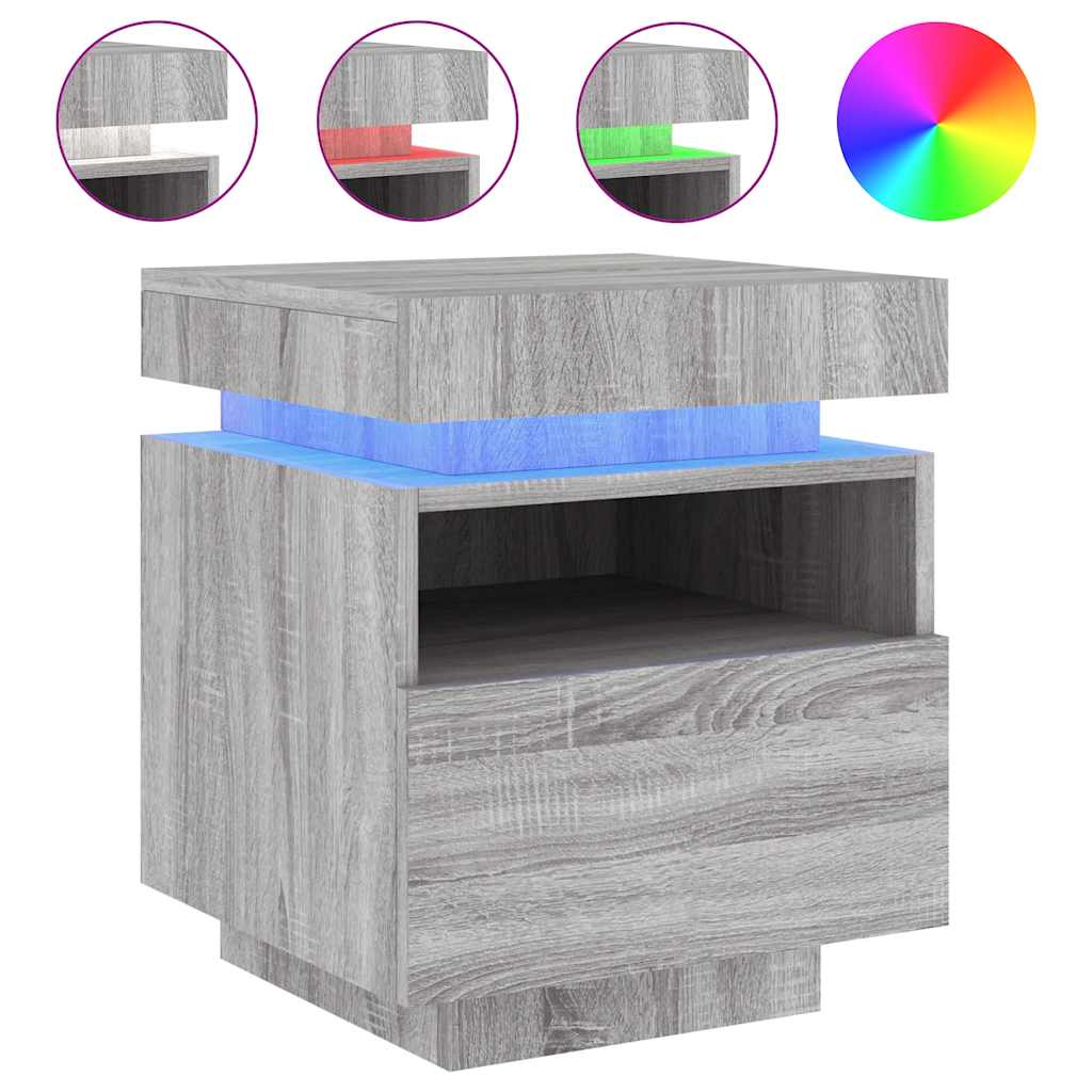 vidaXL Szafki nocne z LED, 2 szt., szary dąb sonoma, 40x39x48,5 cm