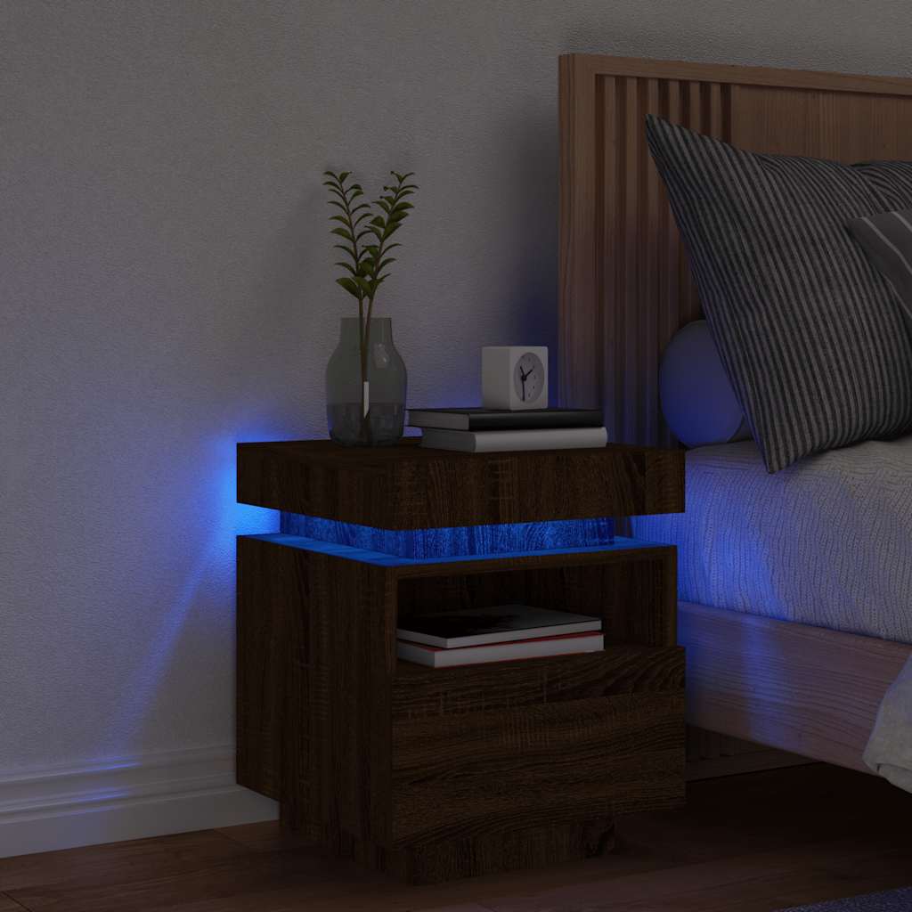 vidaXL Szafka nocna z oświetleniem LED, brązowy dąb, 40x39x48,5 cm