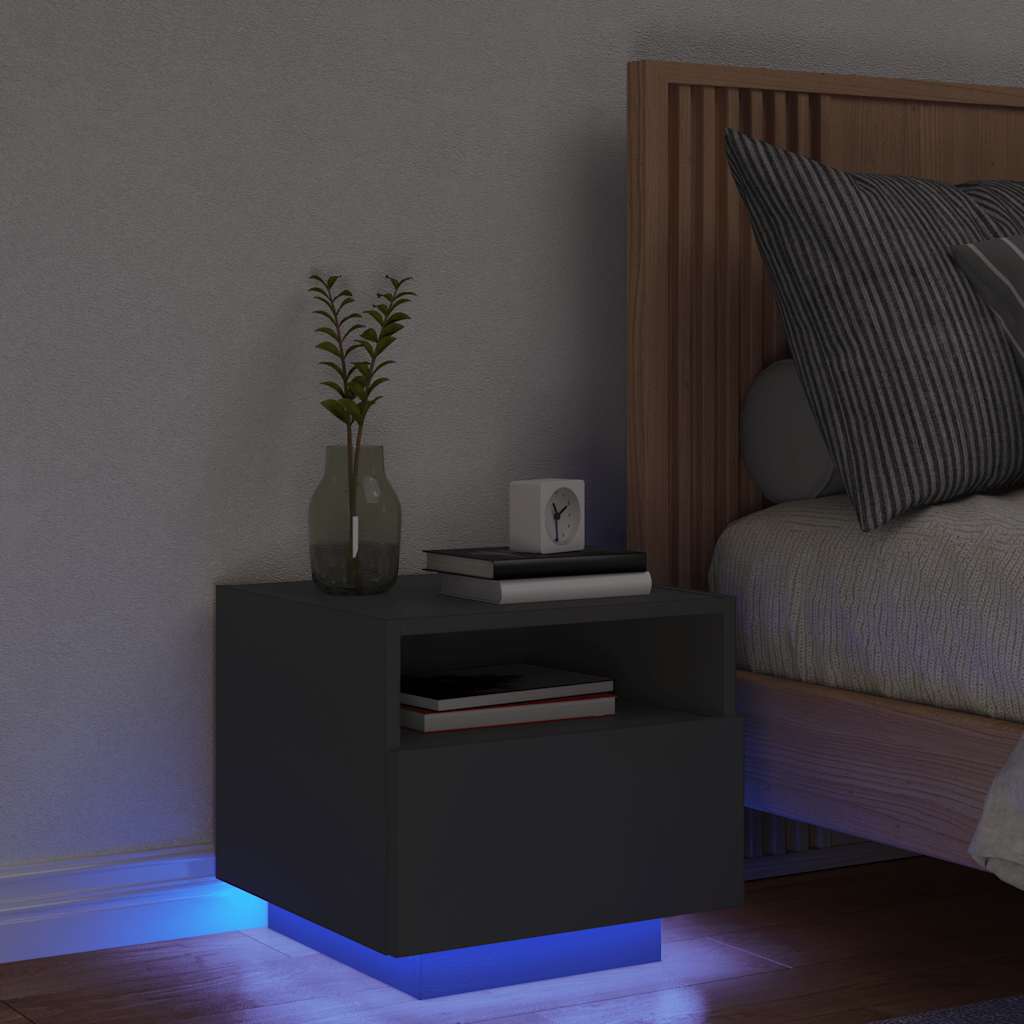 vidaXL Szafka nocna z podświetleniem LED, czarna, 40x39x37 cm