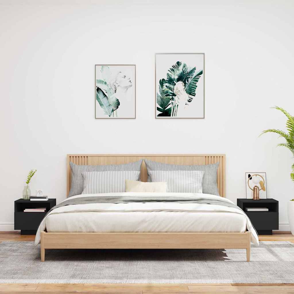 vidaXL Szafki nocne z oświetleniem LED, 2 szt., czarne, 40x39x37 cm