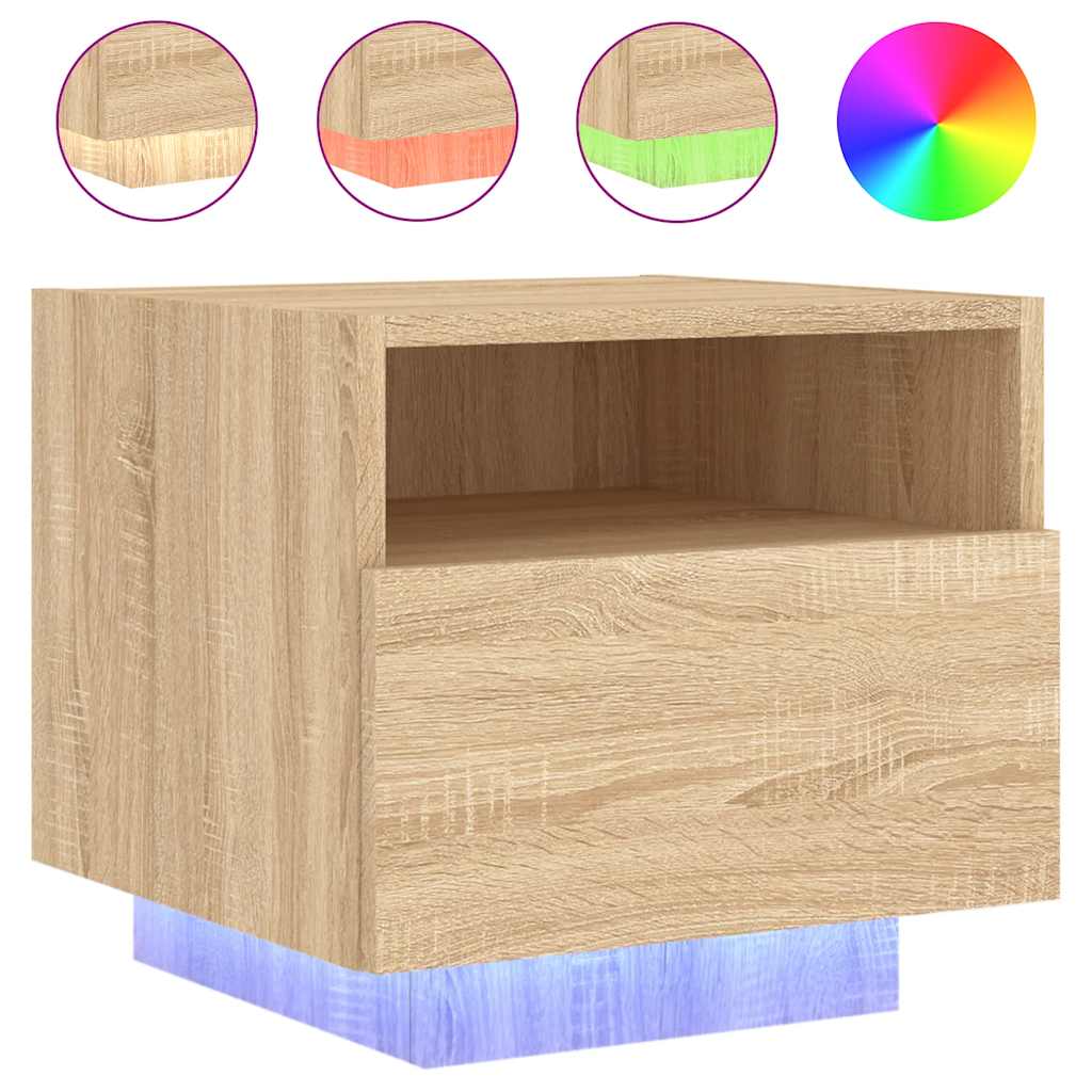 vidaXL Szafka nocna z oświetleniem LED, dąb sonoma, 40x39x37 cm