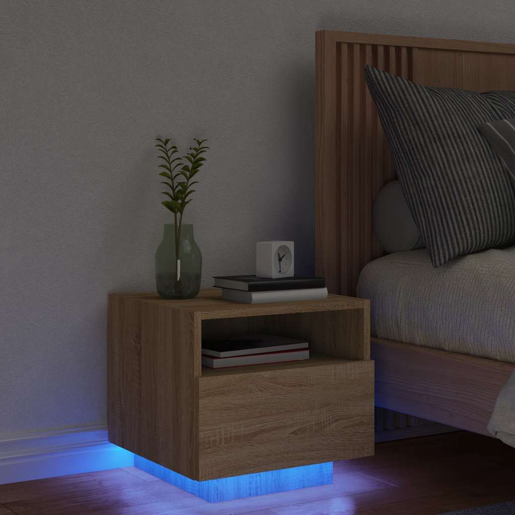 vidaXL Szafka nocna z oświetleniem LED, dąb sonoma, 40x39x37 cm